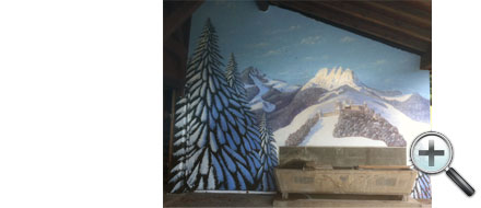 Fresque château de Gruyères et Moléson en hiver