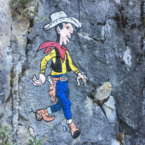 Lucky Luke, peinture sur rochers
