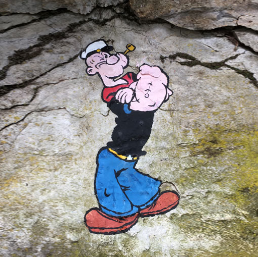 Popeye, peinture sur rochers