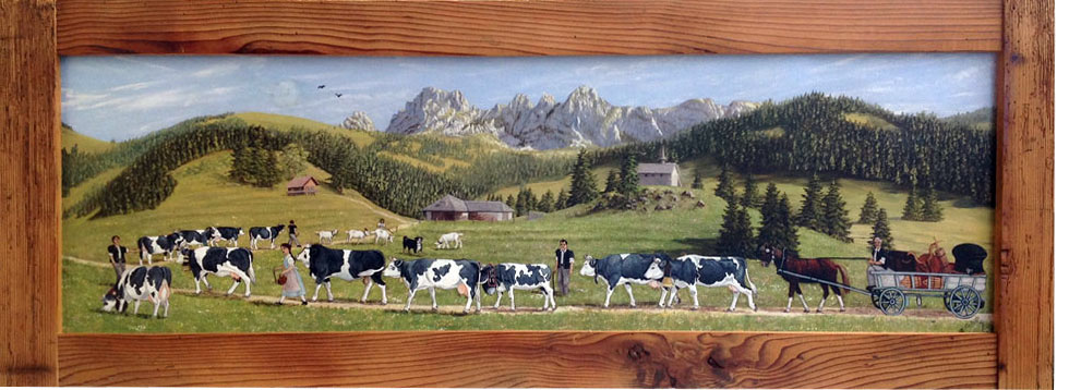 Poster Poya Chapelle du Jeu de Quilles et Pucelles, vaches noires et blanches