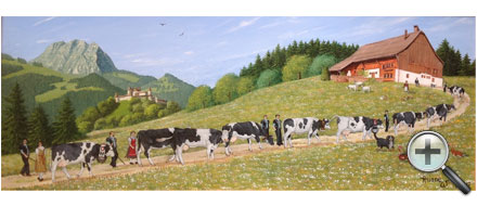 Poya typique avec château de Gruyères et Moléson
