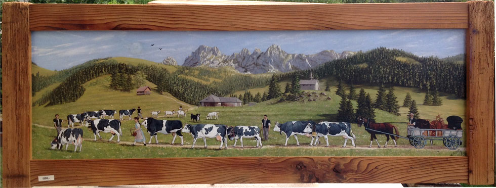 Repro sur toile - Poya Chapelle du Jeu de Quilles et Pucelles, vaches noires et blanches