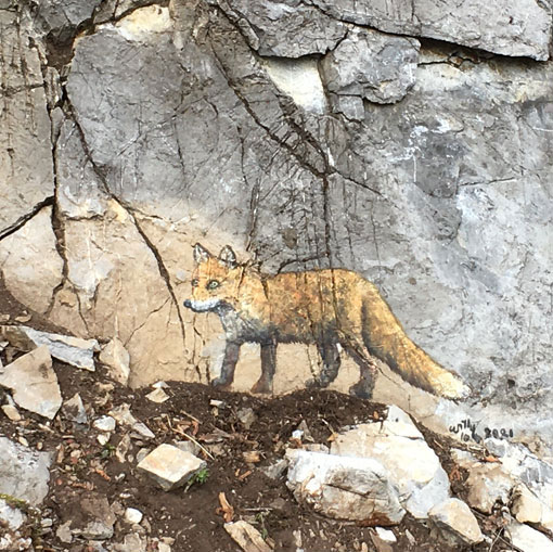 Renard, peinture sur rochers
