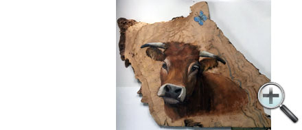 Tête de vache sur bois