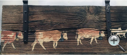 Vaches et chèvres sur vieux volet