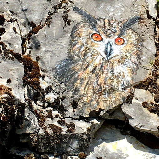 Grand Duc, peinture sur rochers