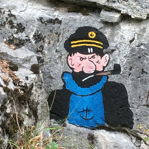 Capitaine Haddock, peinture sur rochers