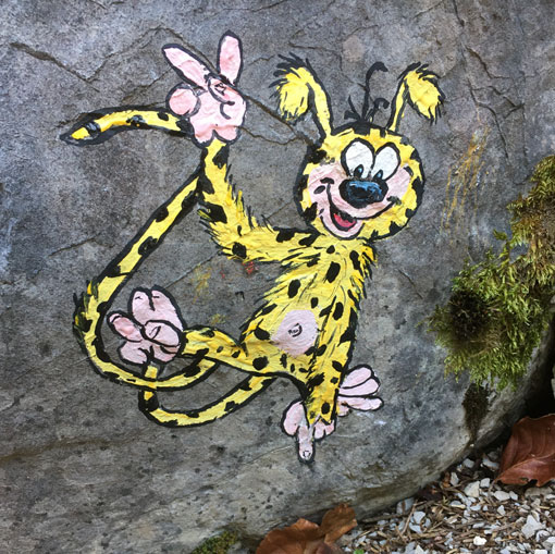 Marsupilami, peinture sur rochers