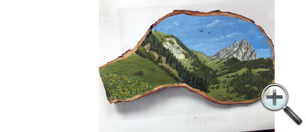 Paysage de montagne sur bois