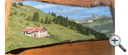 Paysage sur bois
