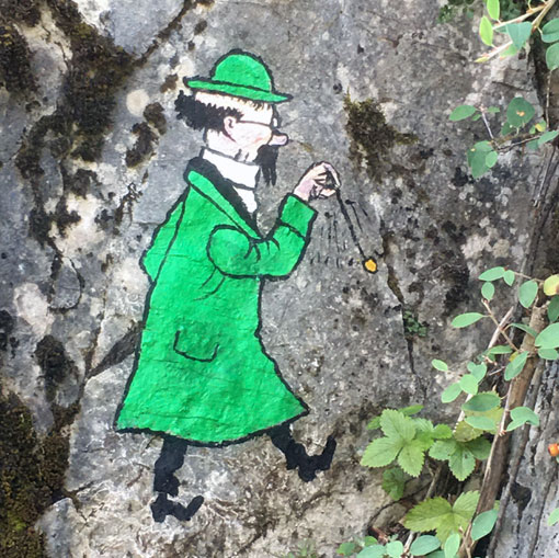 Professeur Tournesol, peinture sur rochers