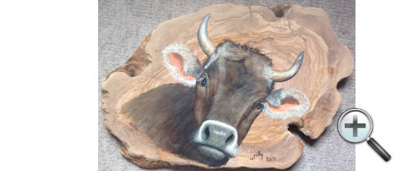 Tête de vache sur bois