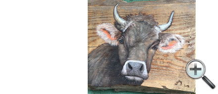 Tête de vache sur bois