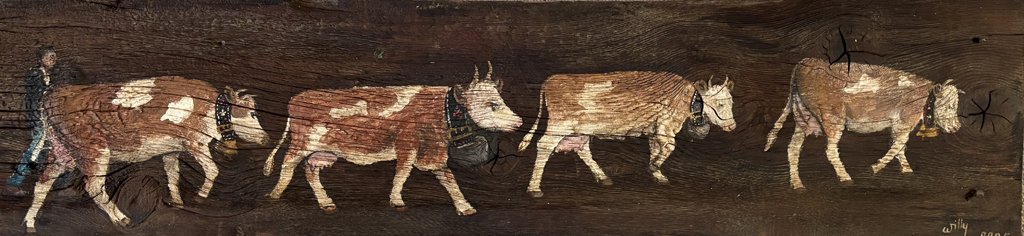 4 vaches sur vieille planche